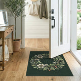 Lush Green Wreath Area Rug with White Anemones Berries
