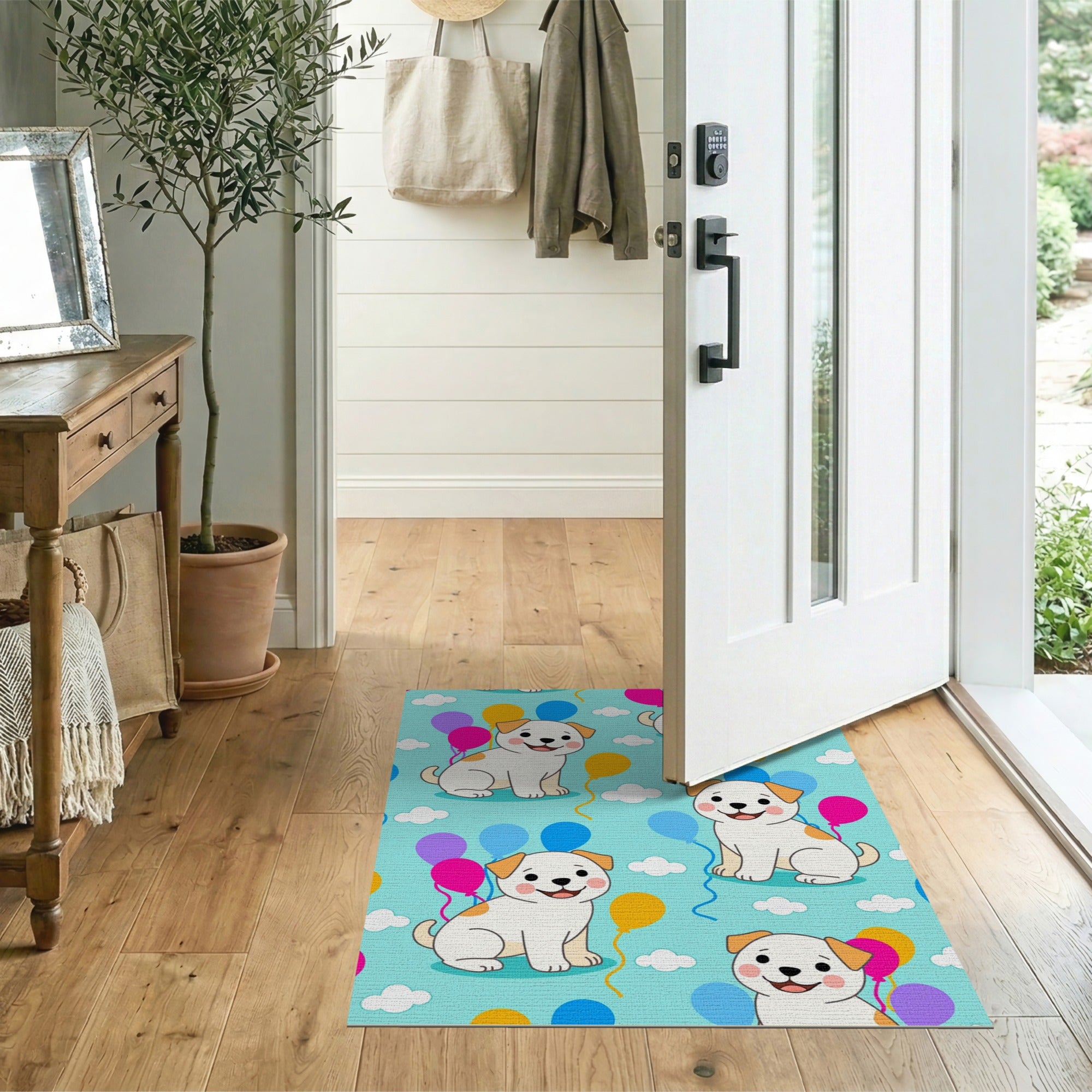Playful Cartoon Puppies with Balloons Area Rug