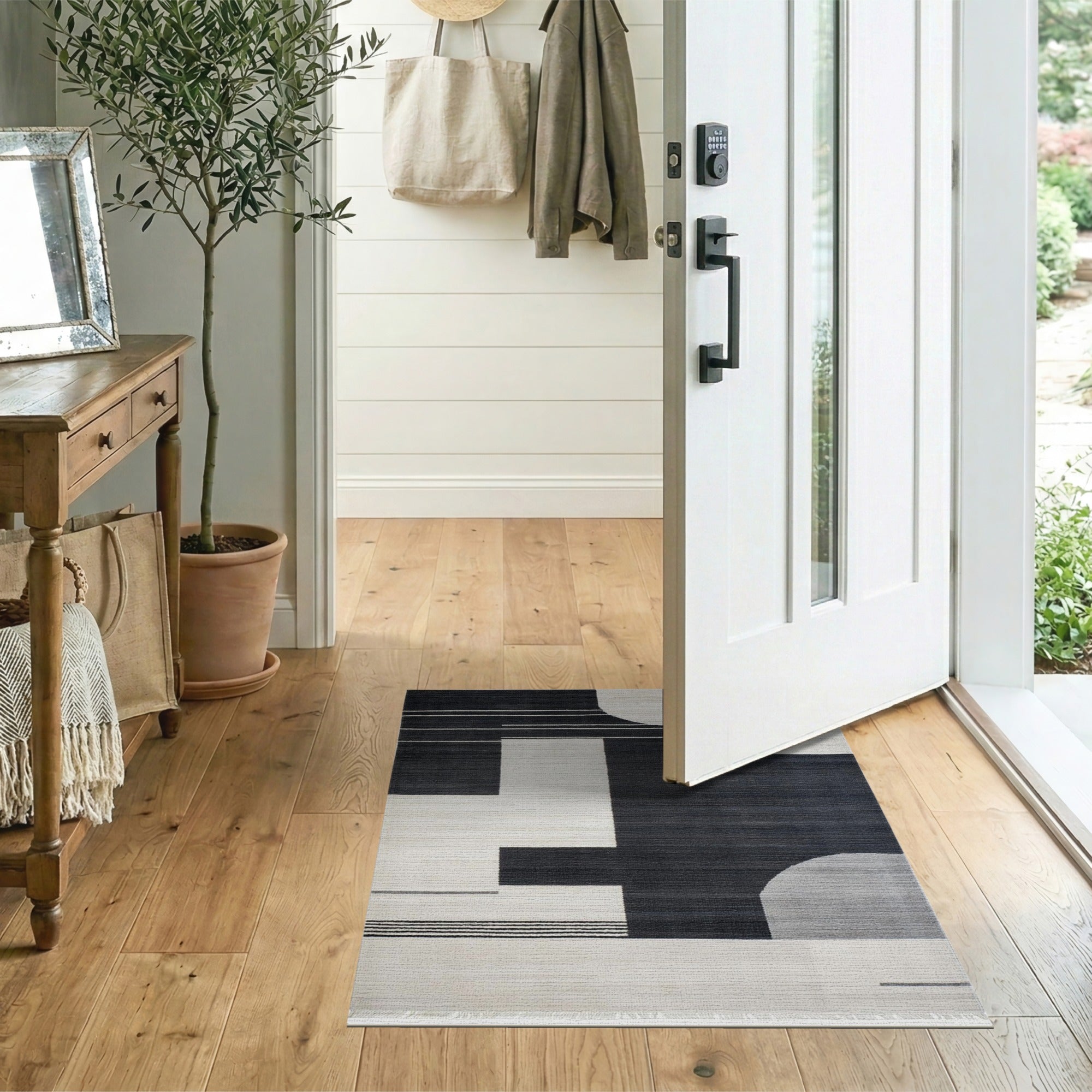 Geometric Modern Abstract Geometric Black White Area Rug