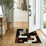 Geometric Modern Cats Area Rug Black White Wood