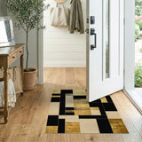 ODIKA Washable Abstract Geometric Rug - Black & Gold Modern Low Pile Area Rug