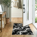 Abstract Ink Swirl Black White Area Rug