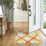 Vibrant Yellow Red Geometric Crosshatch Rug