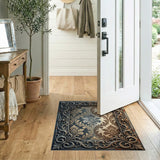 Distressed Ornate Damask Frame Area Rug