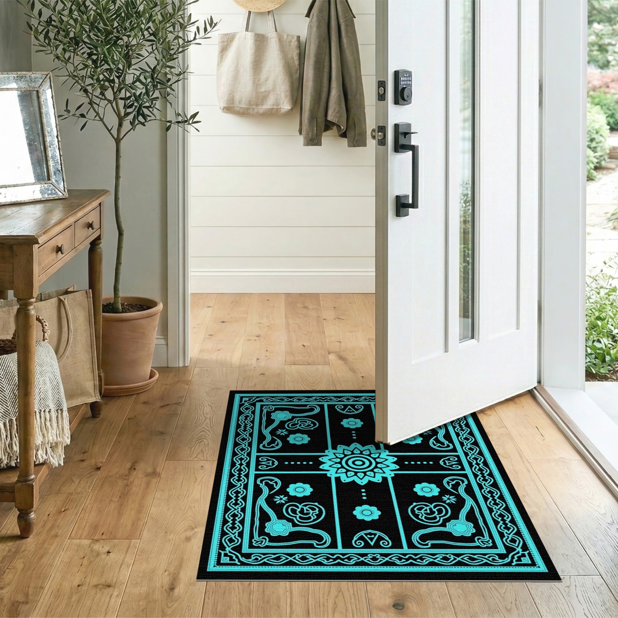 Teal Celtic Knot Mandala Area Rug