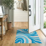 Abstract Area Blue and Teal Wavy Blue Abstract Area Rug