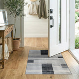 Modern Grey Black Geometric Striped Area Rug