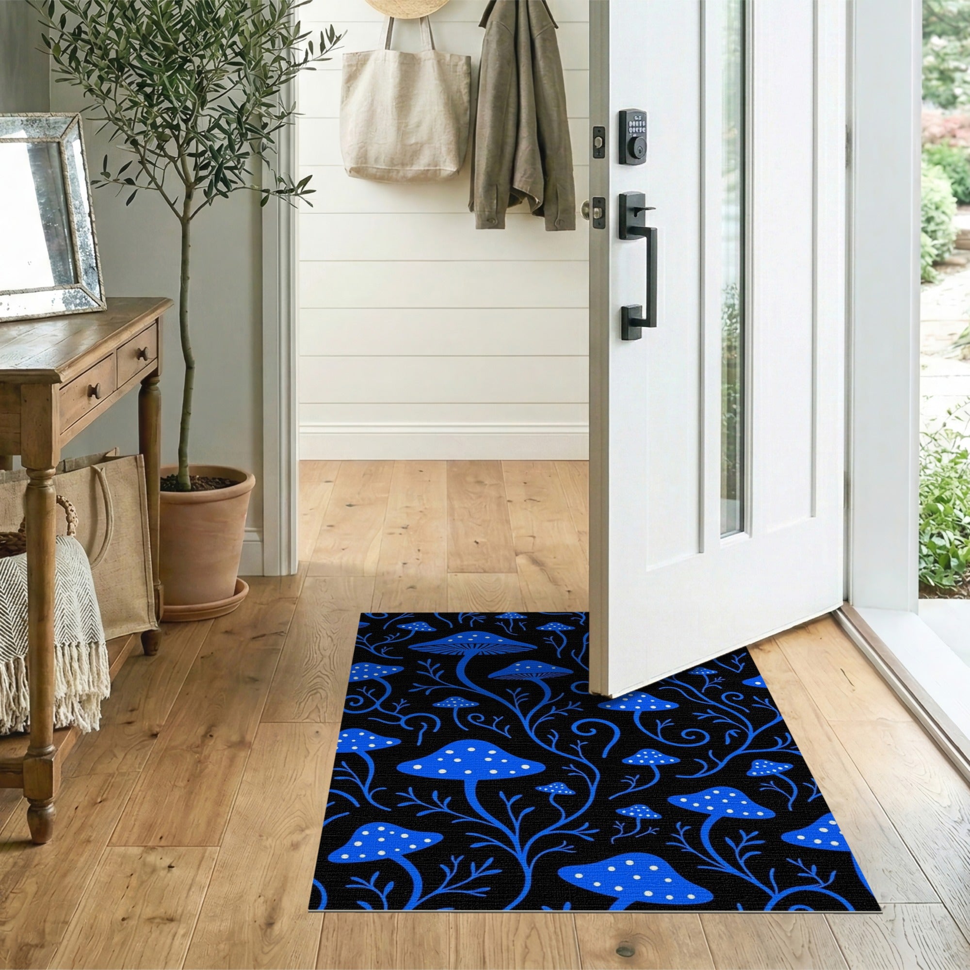 Whimsical Blue Mushroom Vine Area Rug