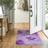 Purple Peony Floral Area Rug on Grey