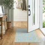 Elegant Light Blue Leaf Wreath Area Rug