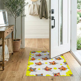 Cute Cartoon Cat Faces Area Rug with Yellow Bubbles