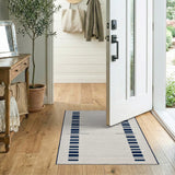 Navy and Cream Striped Area Rug