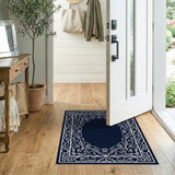 Navy Blue Traditional Persian Border Rug