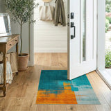 Blue and Teal Teal Orange Geometric Abstract Area Rug
