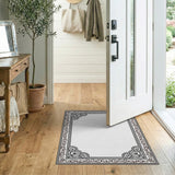 Ornate Floral Scrollwork Border Area Rug