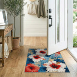 Vibrant Hibiscus Blooms Blue Teal Floral Rug