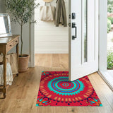Vibrant Red Teal Mandala Tribal Rug
