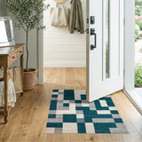 Blue and Teal Geometric Block Area Rug