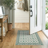 Teal Floral Trellis Cream Area Rug
