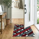 Red and Grey Lattice Woven Area Rug