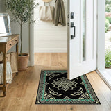 Black Persian Mandala Rug with Teal Borders