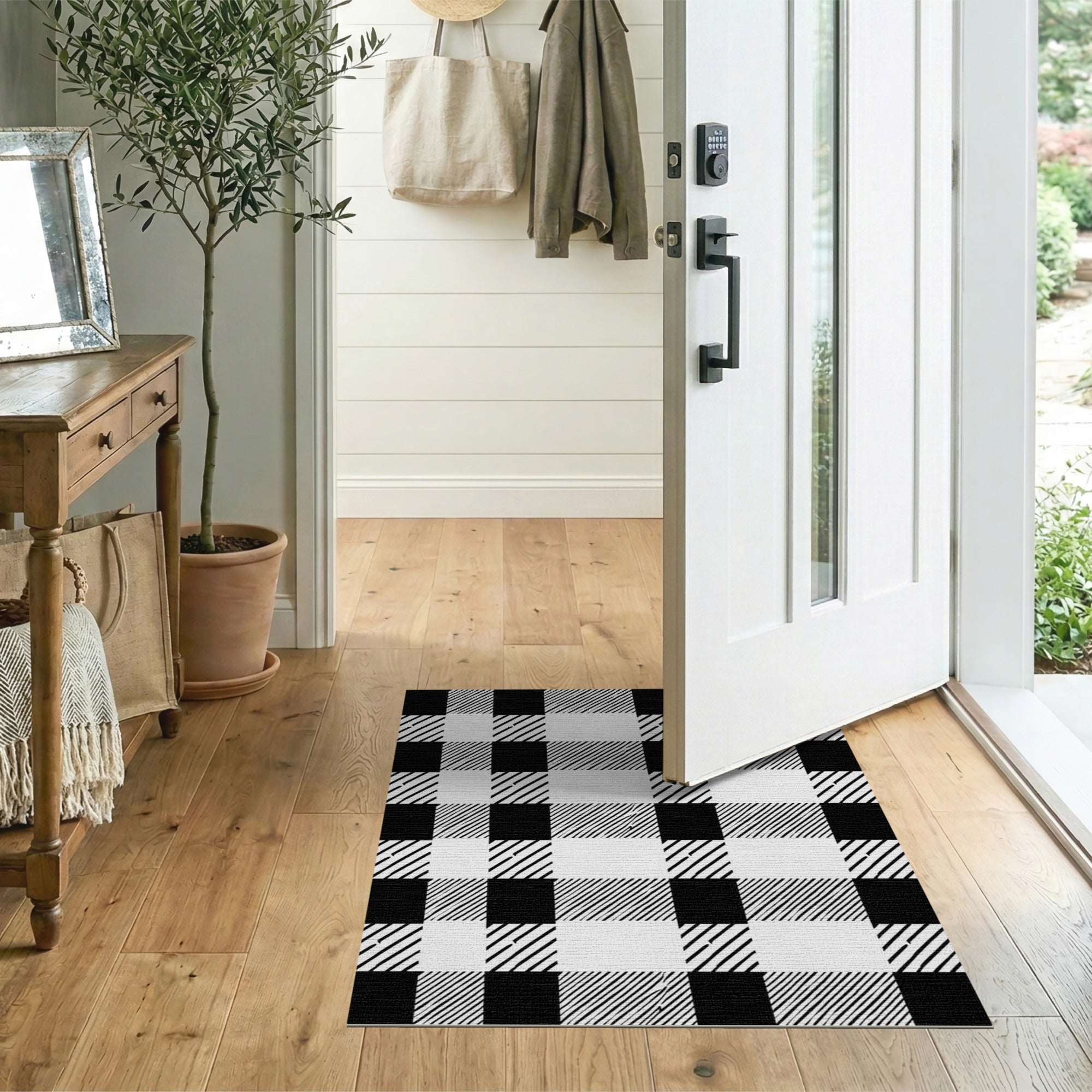 Bold Black White Buffalo Check Black and White Area Rug