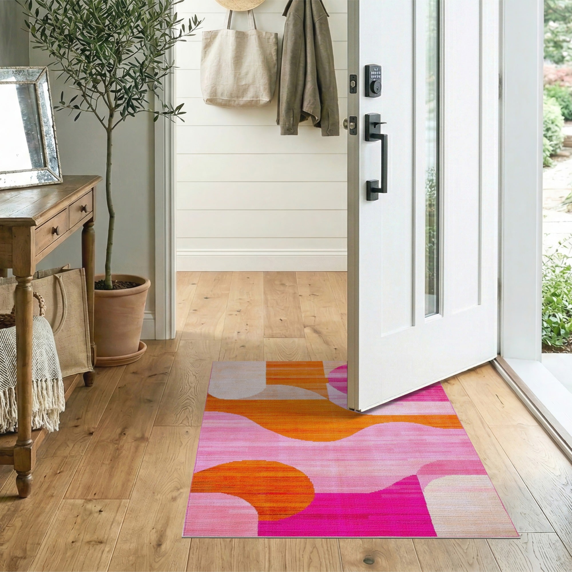 Multi-color and Patterns Vibrant Pink Orange Geometric Abstract Area Rug
