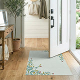 Teal Floral Vine Border Area Rug