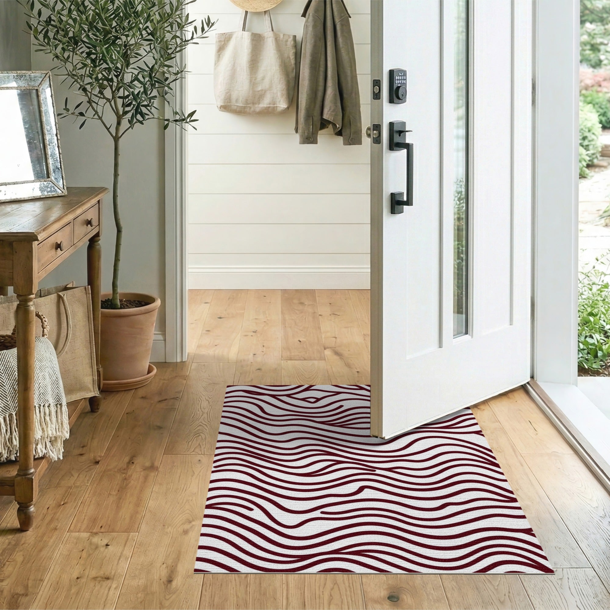 ODIKA Abstract Wavy Line Washable Area Rug - Low Pile Non-Slip Modern Carpet