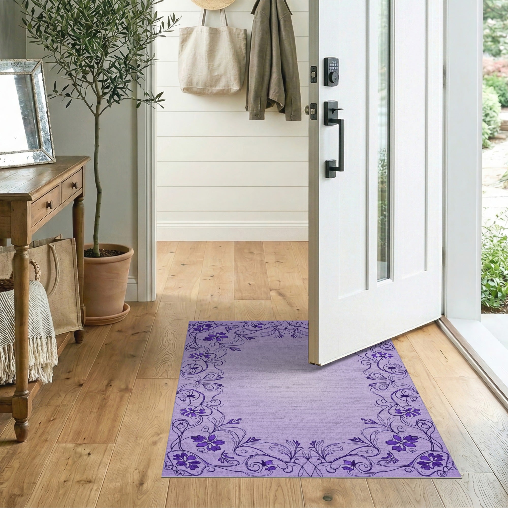 Floral Vintage Purple Purple Floral Ornate Border Area Rug