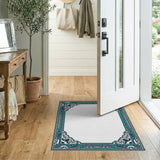 Ornate Teal Persian Border Rug