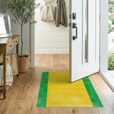 Distressed Yellow Green Border Area Rug