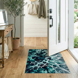 Teal Ink Fractal Web Abstract Area Rug