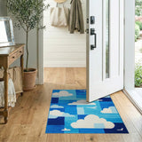 Blue Clouds and Airplane Geometric Area Rug