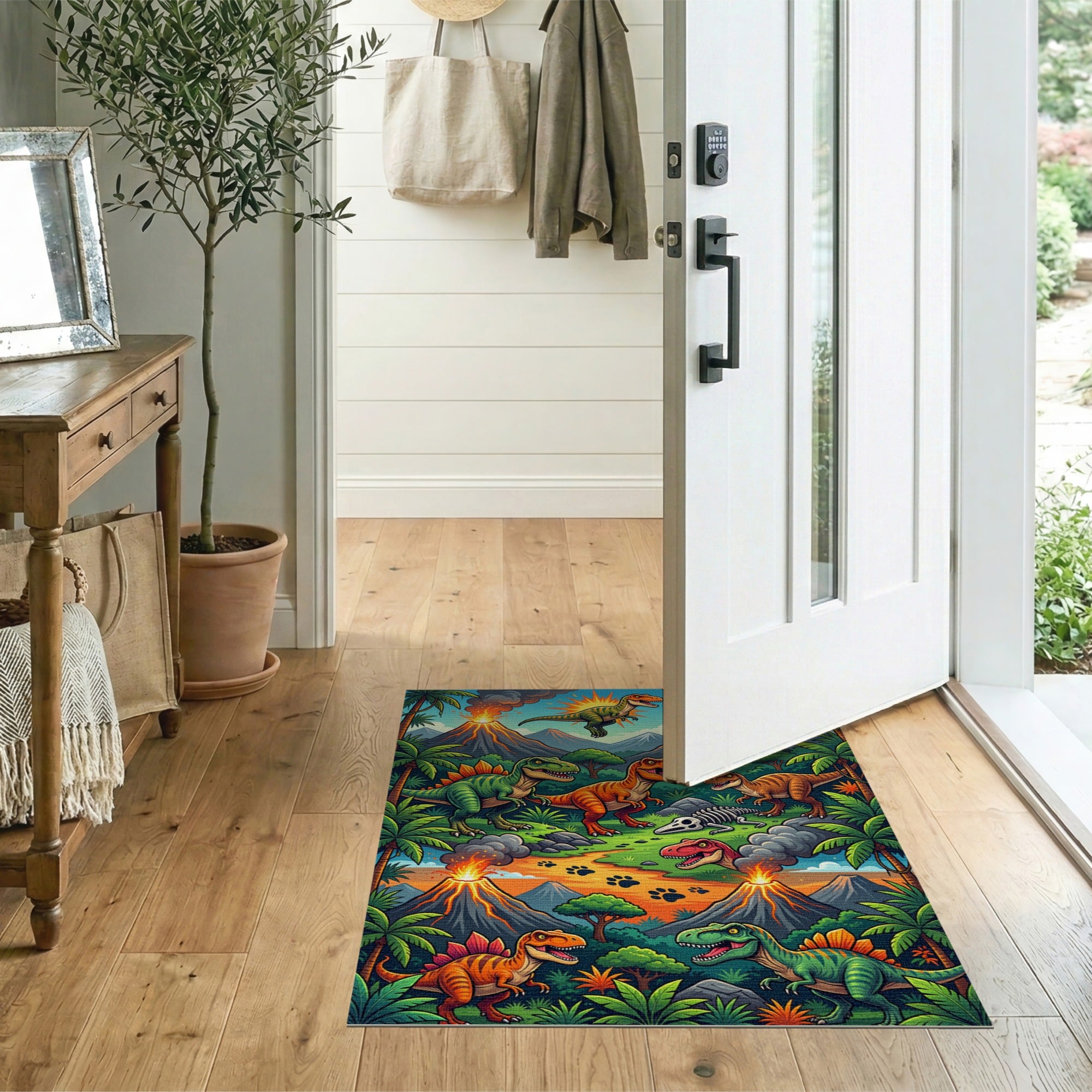 ODIKA Washable Dinosaur Kids Rug - Colorful Prehistoric Play Mat for Playroom & Bedroom