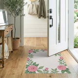 Pink Rose Floral Border Pink Area Rug