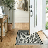 Ornate Black White Foliage Area Rug