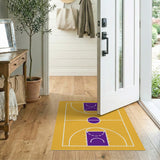 Yellow Basketball Court Area Rug with Purple Hoops
