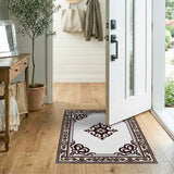 Beige and Neutral Ornate Traditional Persian Border Area Rug