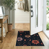Navy Floral Area Rug with Pink Orange Blooms
