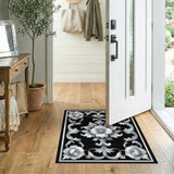 Black White Floral Vintage Floral Vintage Area Rug