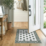Green Floral Motif Rug with Ornate Baroque Border