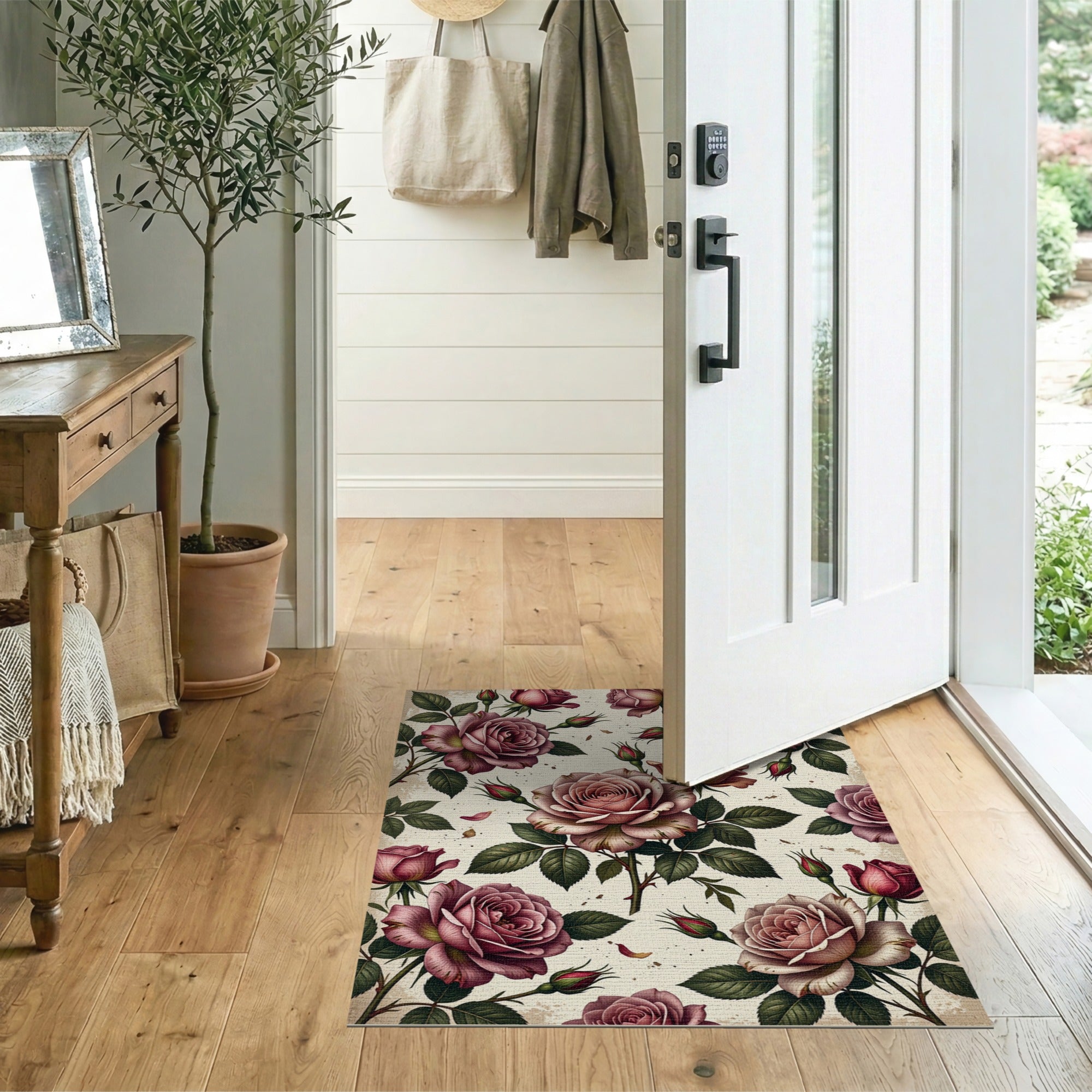 Pink Floral Vintage Pink Roses Floral Area Rug