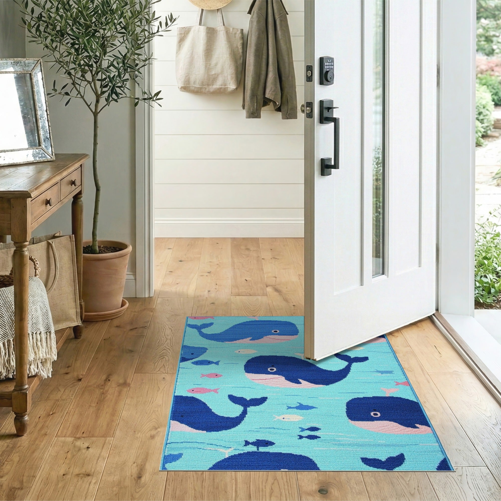 Playful Cartoon Whale Ocean Kids Rug
