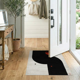 Bold Red Eclipse Black Curve Geometric Rug