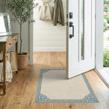 Teal Ornate Border Cream Paisley Rug