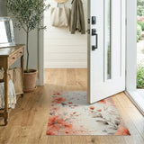 ODIKA Peach Watercolor Floral Washable Area Rug - Low Pile, Non-Slip & Pet Friendly