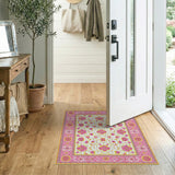 Pink Floral Persian Area Rug with Gold Accents