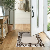 Ornate Floral Scroll Border Beige Area Rug