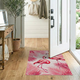 ODIKA Tropical Flamingo Pink Washable Area Rug - Non-Slip & Low Pile